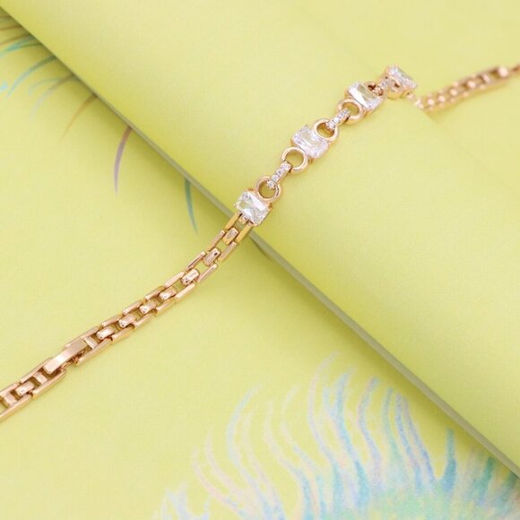 "Rose Gold Plated Bracelet with Square CZ Stones & Chain Extender, XPBL0956 - Picture 3 of 12